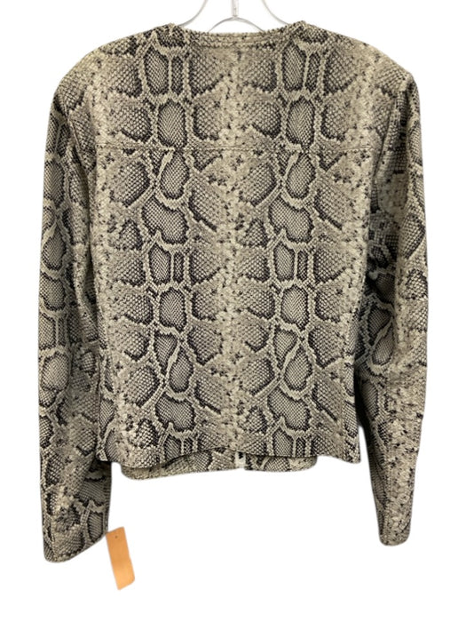 Elie Tahari Size Large Beige & Black Lamb leather Zip Front Chain Detail Jacket Beige & Black / Large