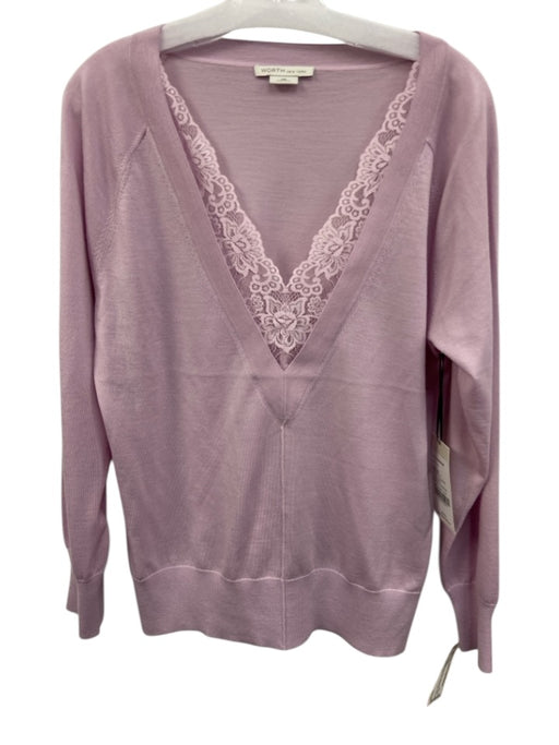 Worth Size Medium Lilac Purple Wool Blend Long Sleeve Lace Trim V Neck Knit Top Lilac Purple / Medium