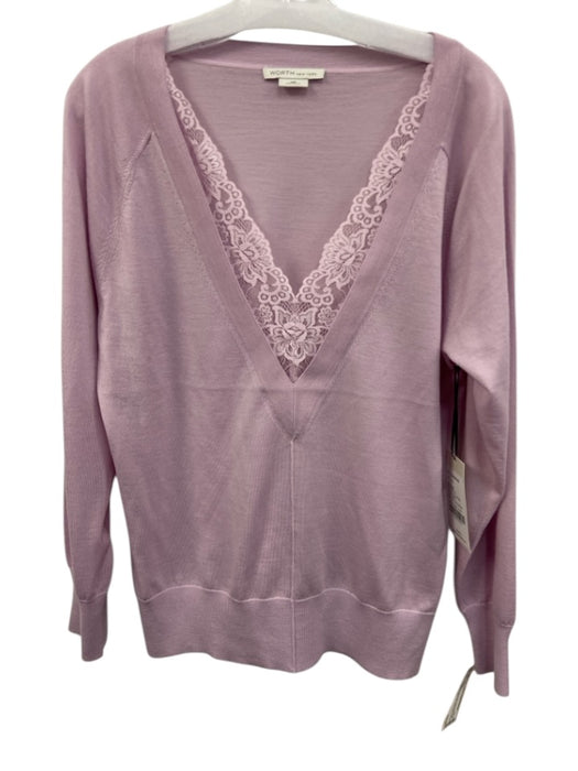 Worth Size Medium Lilac Purple Wool Blend Long Sleeve Lace Trim V Neck Knit Top Lilac Purple / Medium