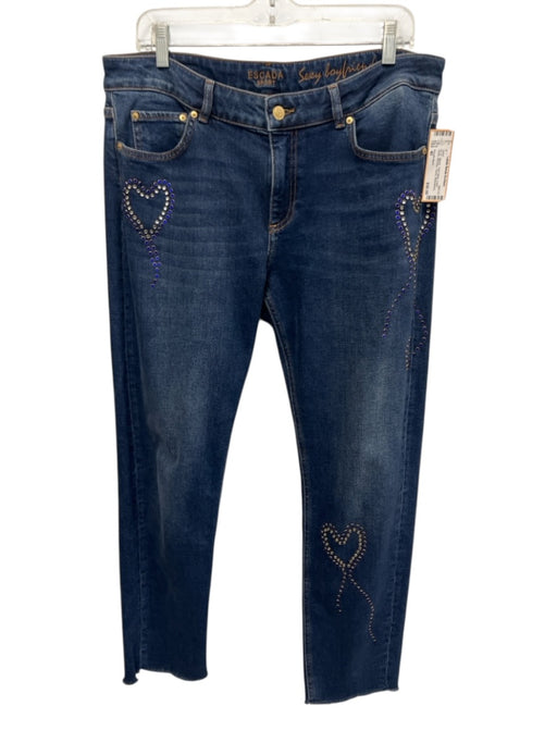 Escada Sport Size 40 Dark Wash Cotton Denim Mid Rise Hearts Rhinestones Jeans Dark Wash / 40