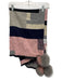 La Fiorentina Pink, Blue, Gray Viscose Blend Plaid Fox Fur Trim Shawl scarf Pink, Blue, Gray