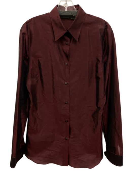Dolce & Gabbana Size 46 Dark Red Silk Long Sleeve Shimmer Button Front Top Dark Red / 46