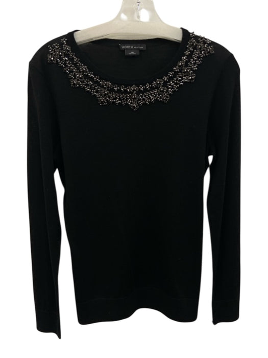 Worth Size Medium Black Wool Long Sleeve Rhinestone Knit Top Black / Medium