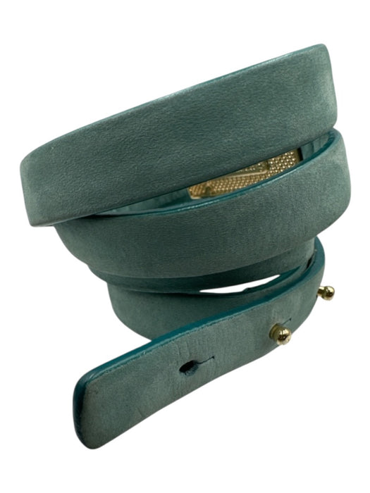 Elie Tahari Light Blue Full Grain Leather Peg Buckle Gold Hardware Thin Belts Light Blue / Medium
