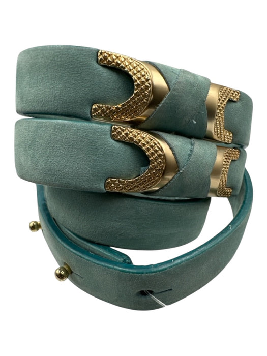 Elie Tahari Light Blue Full Grain Leather Peg Buckle Gold Hardware Thin Belts Light Blue / Medium