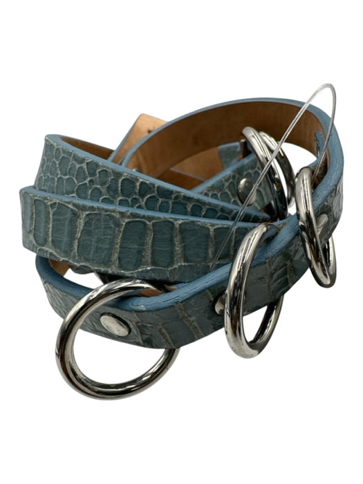 Max Mara Light Blue Leather Silver Hardware Croc Embossed Peg Clasp Thin Belts Light Blue / Large