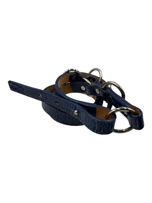 Max Mara Blue Leather Silver Hardware Croc Embossed Peg Clasp Thin Belts Blue / Large