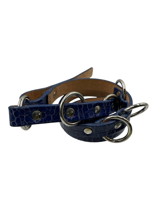 Max Mara Blue Leather Silver Hardware Croc Embossed Peg Clasp Thin Belts Blue / Large