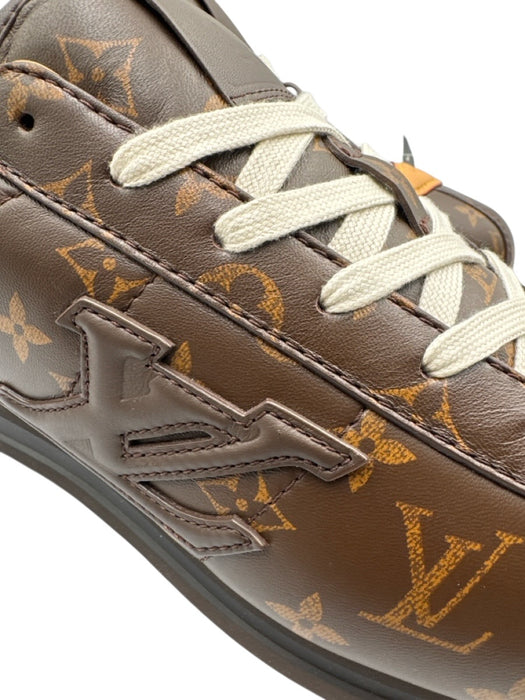 Louis Vuitton Shoe Size 10.5 New Brown Leather Monogram Sneaker Men's Shoes Brown / 10.5