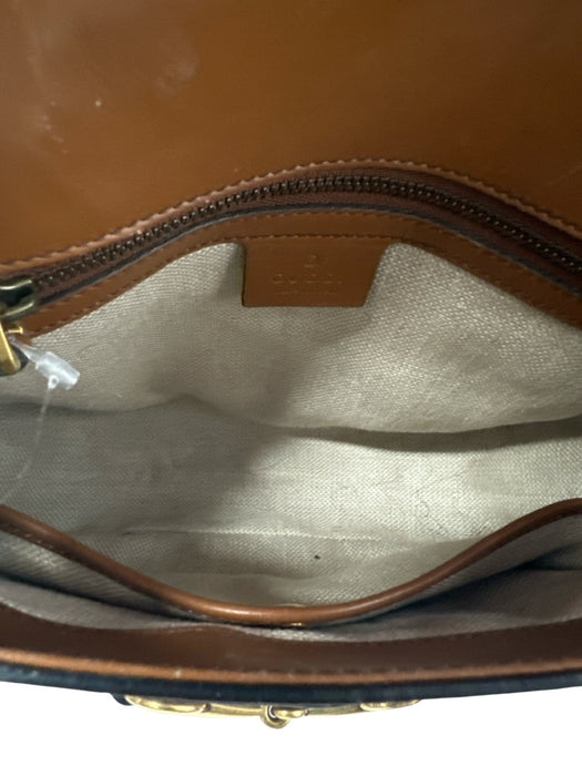 Gucci Brown Leather Web Stripe Crossbody Saddle Gold Hardware Bag Brown / Small