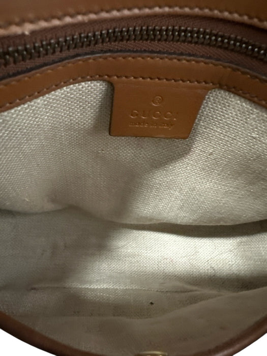 Gucci Brown Leather Web Stripe Crossbody Saddle Gold Hardware Bag Brown / Small