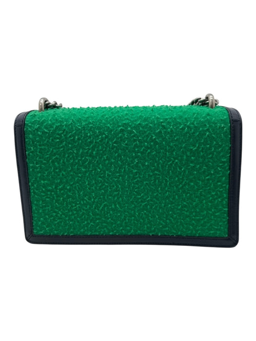 Gucci Green & Navy Wool Leather Silver Hardware Flap Chain Bag Green & Navy / S/M
