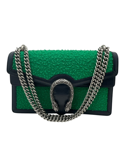 Gucci Green & Navy Wool Leather Silver Hardware Flap Chain Bag Green & Navy / S/M