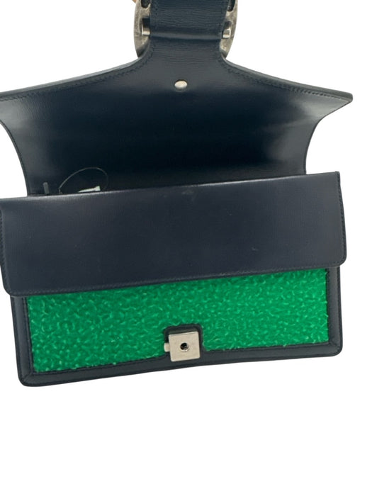 Gucci Green & Navy Wool Leather Silver Hardware Flap Chain Bag Green & Navy / S/M