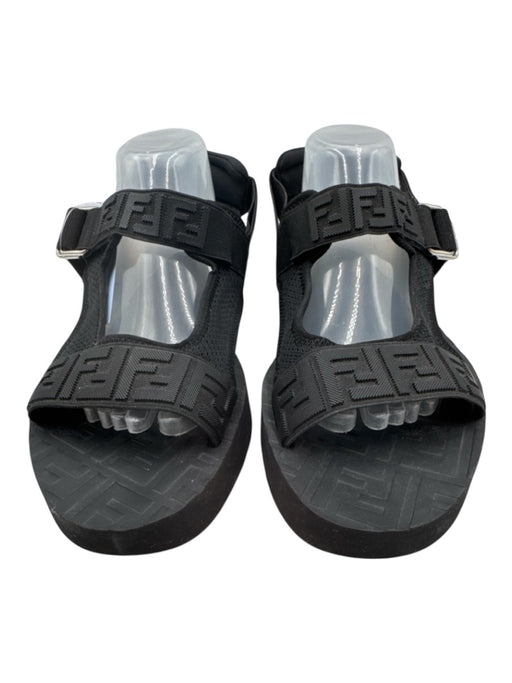 Fendi Shoe Size 10 Black Textile Toe Strap Zucca Monogram Mesh Sandals Black / 10