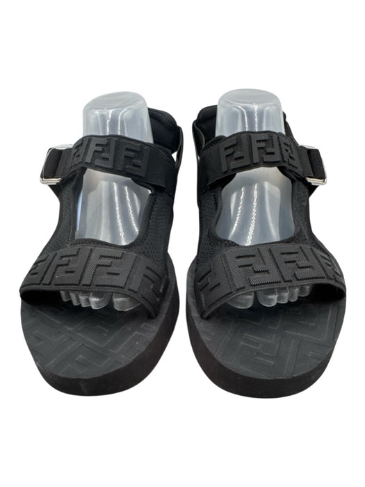Fendi Shoe Size 10 Black Textile Toe Strap Zucca Monogram Mesh Sandals Black / 10