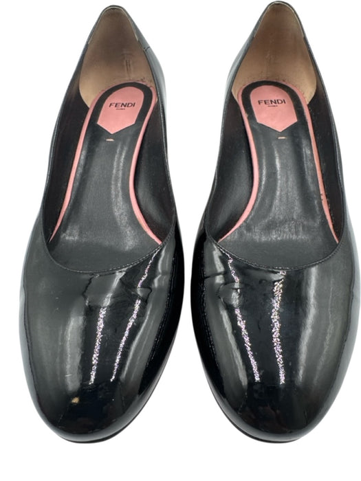 Fendi Shoe Size 42 Black & White Patent Leather Almond Toe Midi Block Heel Pumps Black & White / 42