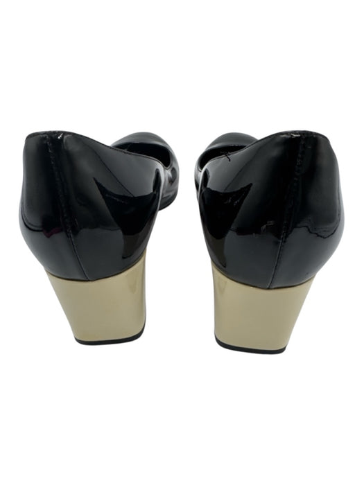 Fendi Shoe Size 42 Black & White Patent Leather Almond Toe Midi Block Heel Pumps Black & White / 42