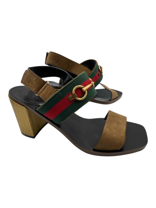 Gucci Shoe Size 42 Black, Brown & Multi Leather & Wood Square Toe Sandals Black, Brown & Multi / 42