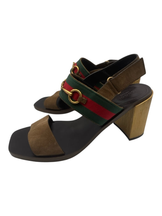Gucci Shoe Size 42 Black, Brown & Multi Leather & Wood Square Toe Sandals Black, Brown & Multi / 42