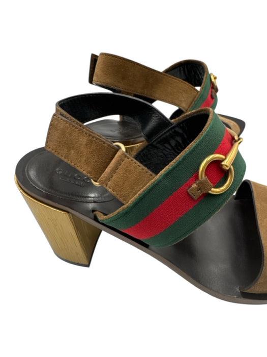 Gucci Shoe Size 42 Black, Brown & Multi Leather & Wood Square Toe Sandals Black, Brown & Multi / 42