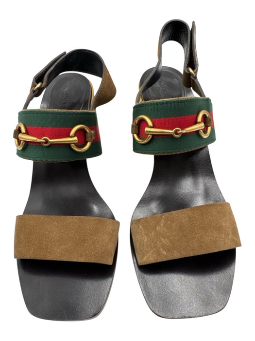 Gucci Shoe Size 42 Black, Brown & Multi Leather & Wood Square Toe Sandals Black, Brown & Multi / 42