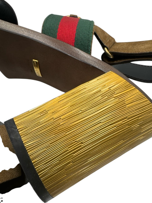 Gucci Shoe Size 42 Black, Brown & Multi Leather & Wood Square Toe Sandals Black, Brown & Multi / 42
