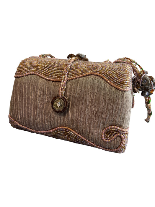 Mary Frances Brown & Amber Beaded Magnetic Clasp Flower Detail shoulder bag Bag Brown & Amber / S