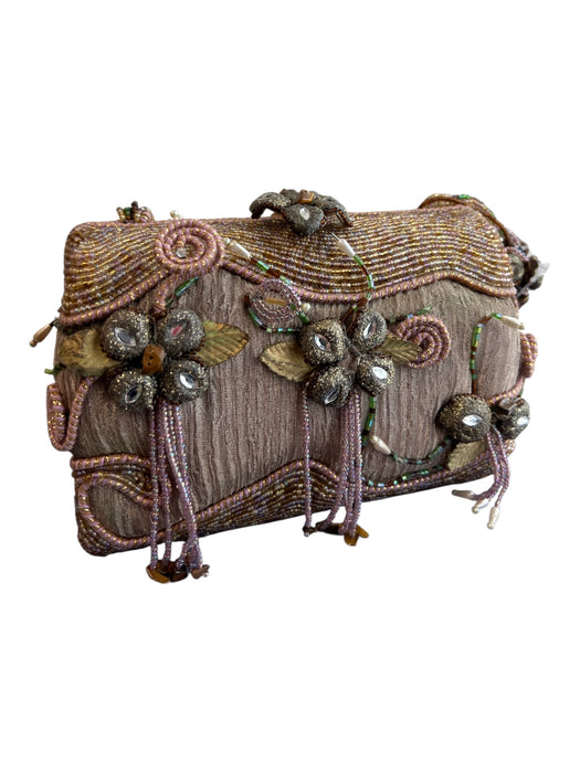 Mary Frances Brown & Amber Beaded Magnetic Clasp Flower Detail shoulder bag Bag Brown & Amber / S