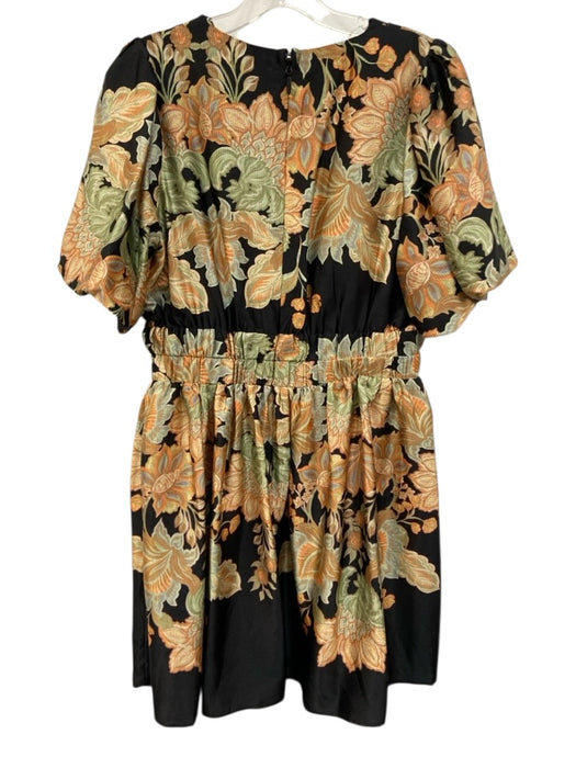Adelyn Rae Size M Black & Multi Polyester V Neck Floral Puff Sleeve Mini Dress Black & Multi / M