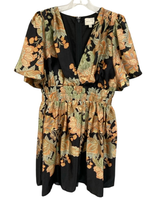 Adelyn Rae Size M Black & Multi Polyester V Neck Floral Puff Sleeve Mini Dress Black & Multi / M