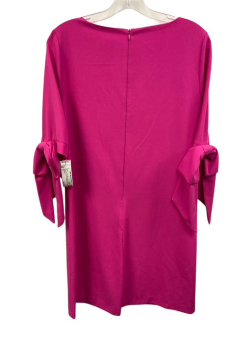 CeCe Size S Pink Poly Blend Wide Neck 1/2 Sleeve Zip Back Bow Detail Dress Pink / S