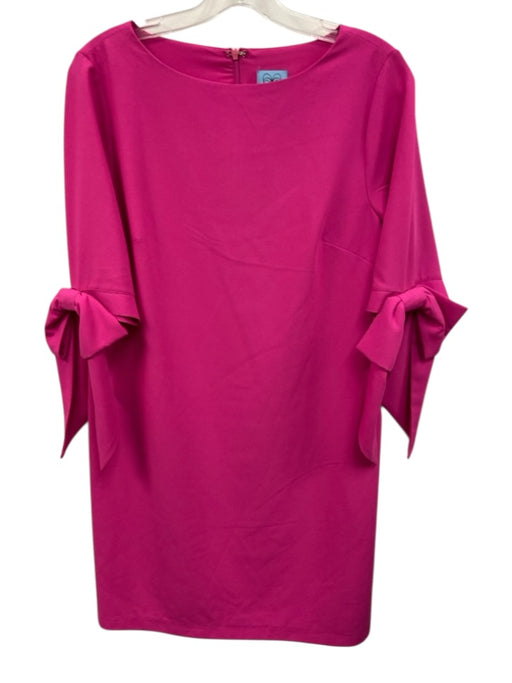 CeCe Size S Pink Poly Blend Wide Neck 1/2 Sleeve Zip Back Bow Detail Dress Pink / S