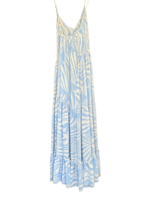 Misa Size M White & Blue Polyester Spaghetti Strap Palm Leaves Racerback Dress White & Blue / M