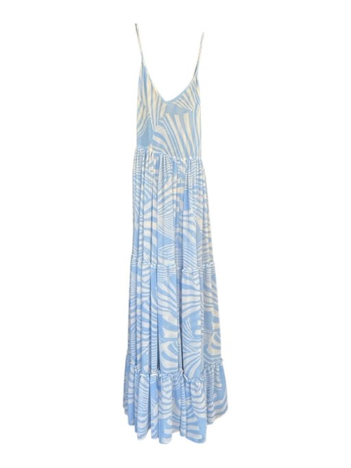 Misa Size M White & Blue Polyester Spaghetti Strap Palm Leaves Racerback Dress White & Blue / M