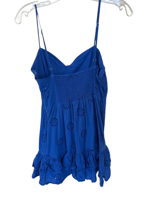 Aqua Size M Blue Cotton Spaghetti Strap Eyelet Dress Blue / M