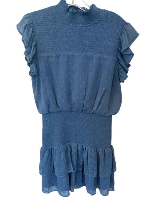Aqua Size M Slate Blue Polyester Blend Flutter Sleeves smocked Swiss Dot Dress Slate Blue / M