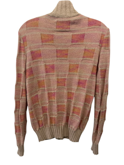 M Missoni Size XS Beige, Pink, Orange Wool & Viscose Mock Neck Squares Sweater Beige, Pink, Orange / XS