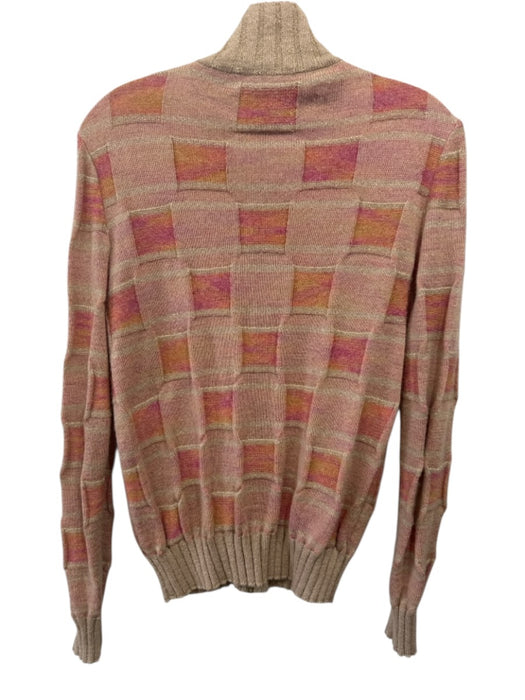 M Missoni Size XS Beige, Pink, Orange Wool & Viscose Mock Neck Squares Sweater Beige, Pink, Orange / XS