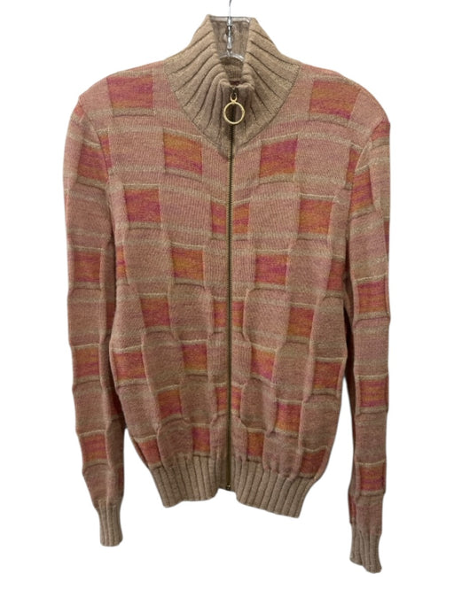 M Missoni Size XS Beige, Pink, Orange Wool & Viscose Mock Neck Squares Sweater Beige, Pink, Orange / XS