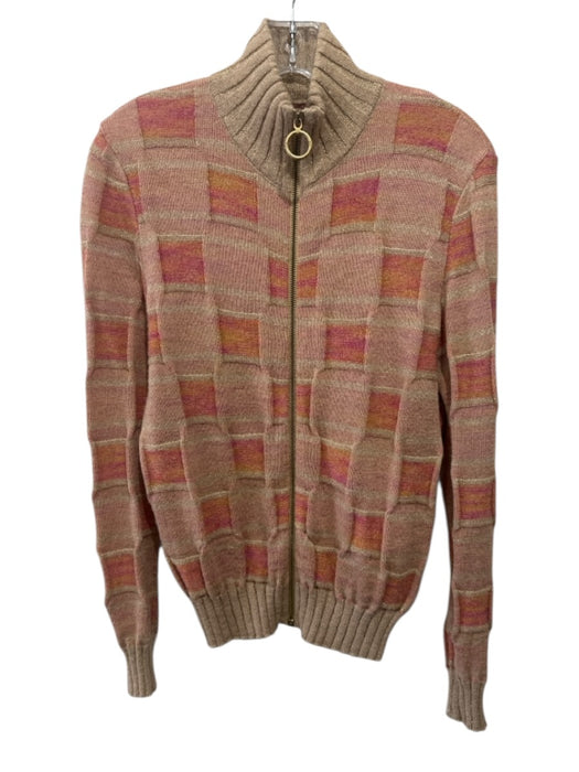M Missoni Size XS Beige, Pink, Orange Wool & Viscose Mock Neck Squares Sweater Beige, Pink, Orange / XS