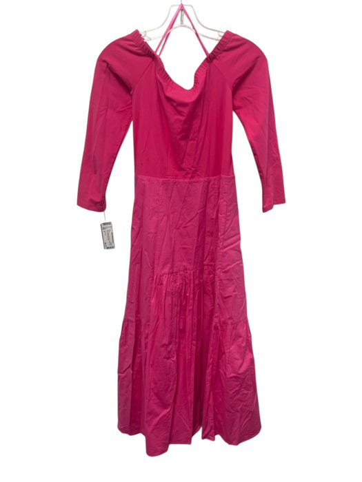 Tuckernuck Size S Pink Cotton Off Shoulder Tiered Long Sleeve Dress Pink / S