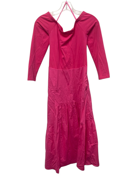 Tuckernuck Size S Pink Cotton Off Shoulder Tiered Long Sleeve Dress Pink / S