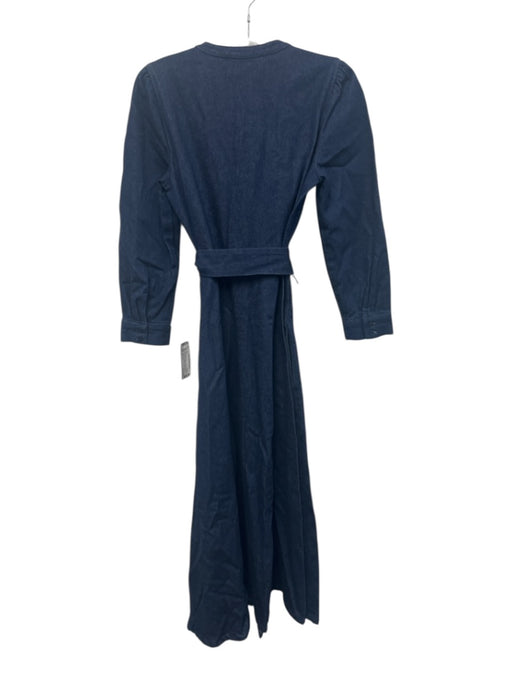 Tuckernuck Size S Navy Cotton Denim Button Down Puff Shoulder Long Sleeve Dress Navy / S