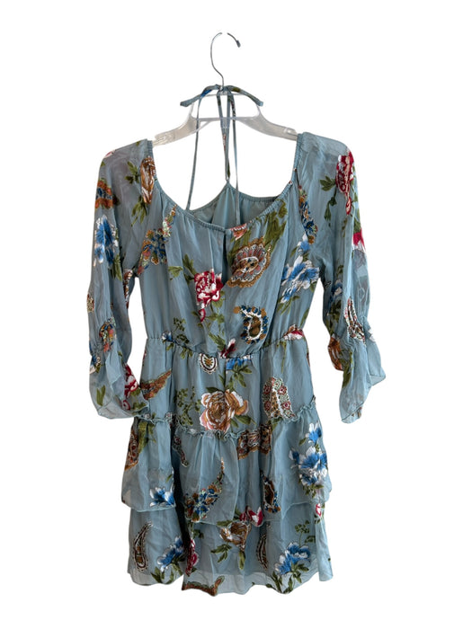 Alice & Olivia Size 4 Blue & Multi Viscose & Silk 3/4 Sleeve Floral Dress Blue & Multi / 4