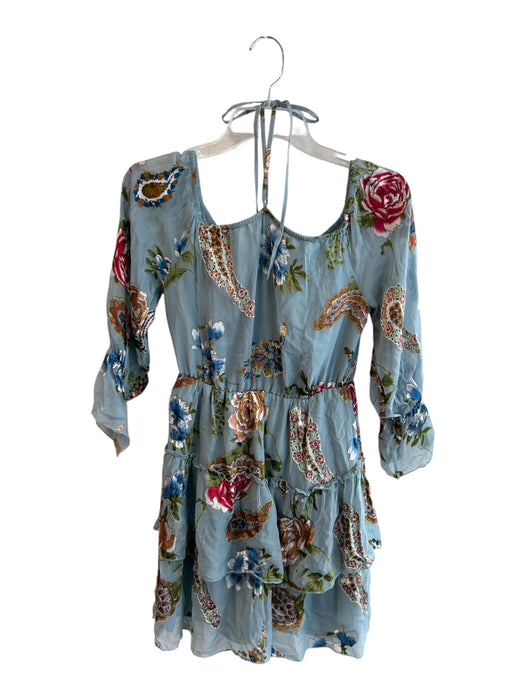 Alice & Olivia Size 4 Blue & Multi Viscose & Silk 3/4 Sleeve Floral Dress Blue & Multi / 4
