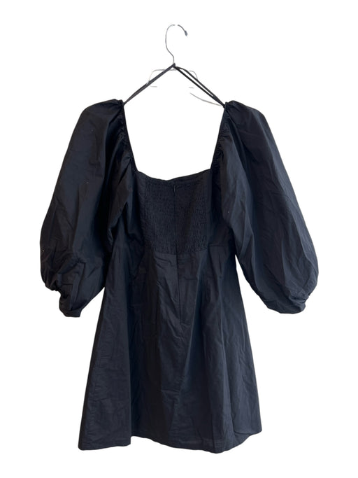 Pomander Place Size S Black Cotton Balloon Sleeve solid color Shirred Back Dress Black / S
