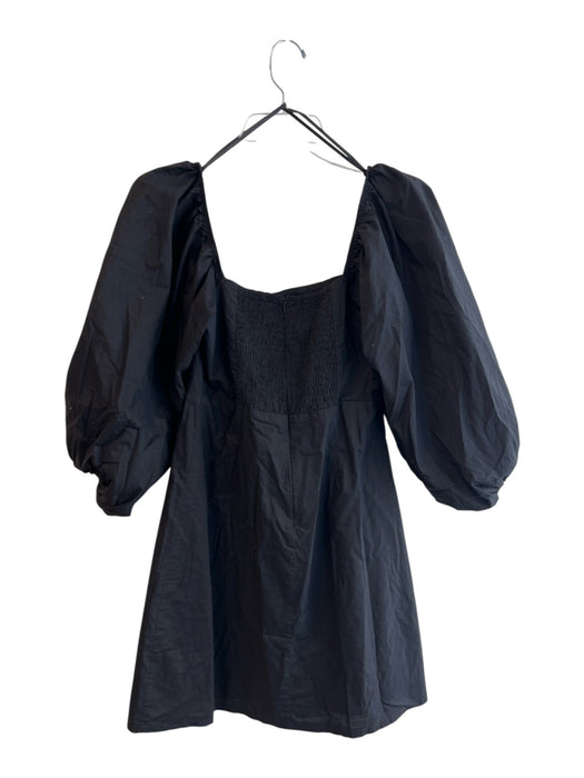 Pomander Place Size S Black Cotton Balloon Sleeve solid color Shirred Back Dress