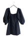 Pomander Place Size S Black Cotton Balloon Sleeve solid color Shirred Back Dress Black / S