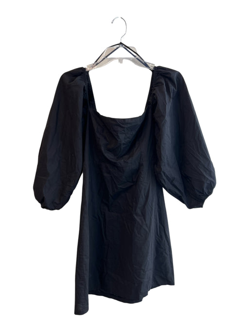 Pomander Place Size S Black Cotton Balloon Sleeve solid color Shirred Back Dress Black / S